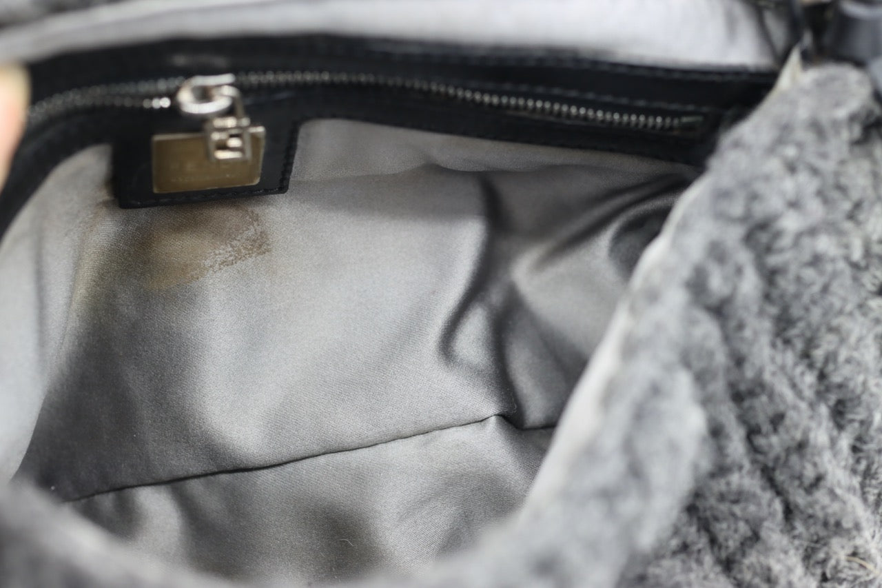 Fendi Gray Knit Crochet Knit Wool Classic Baguette Bag