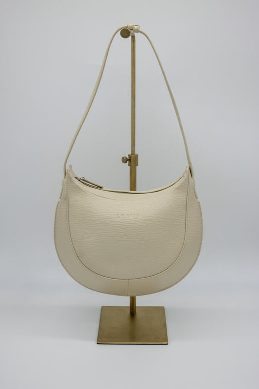 Loewe Vintage Crescent Shoulder Bag Cream Textured Leather Hobo