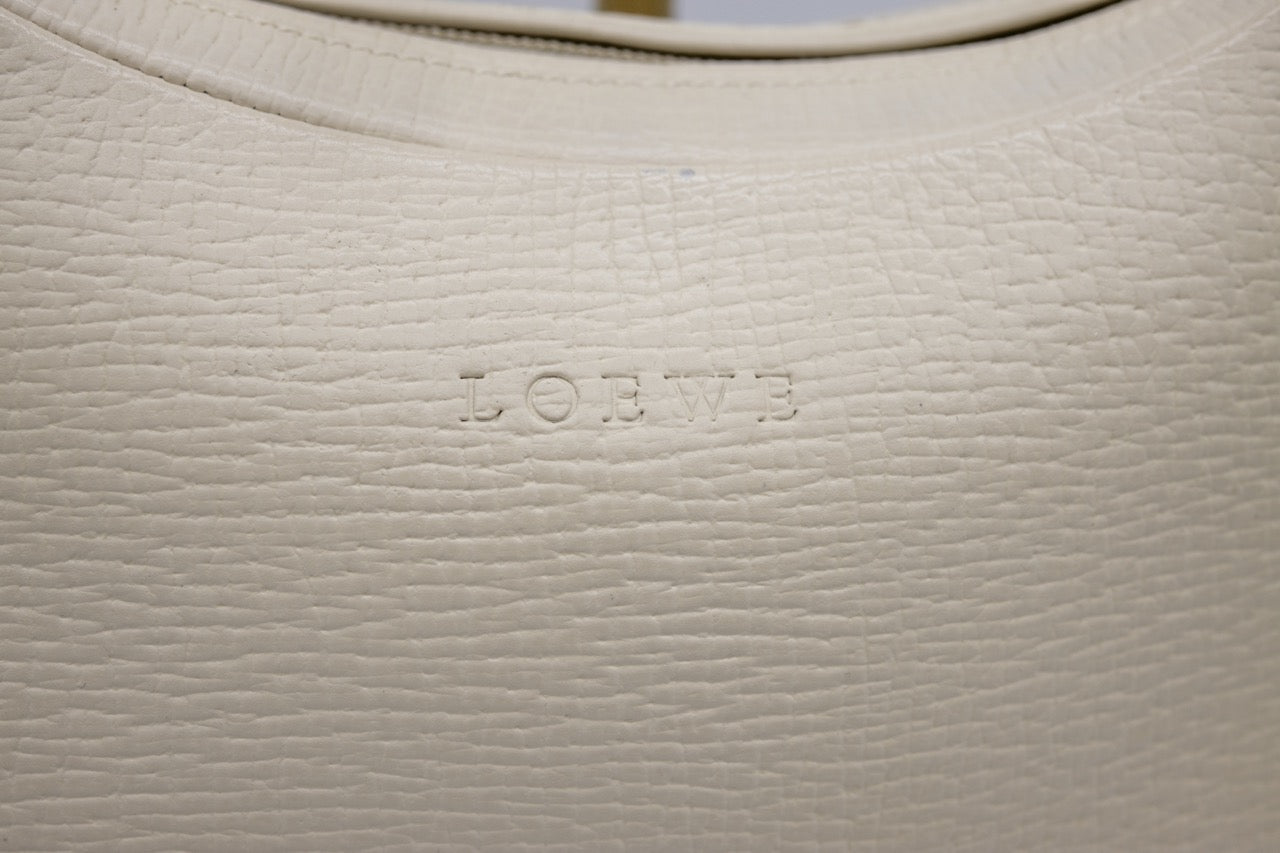 Loewe Vintage Crescent Shoulder Bag Cream Textured Leather Hobo