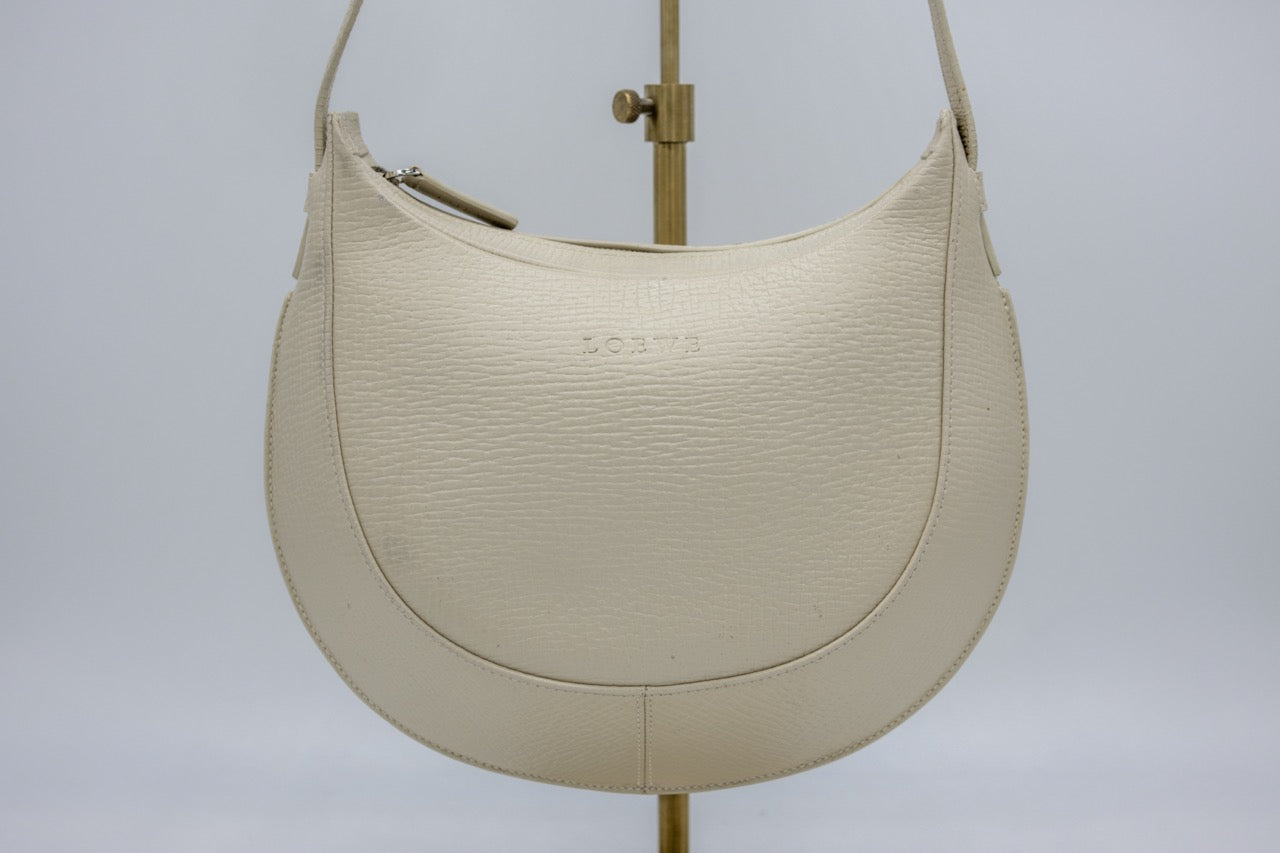 Loewe Vintage Crescent Shoulder Bag Cream Textured Leather Hobo