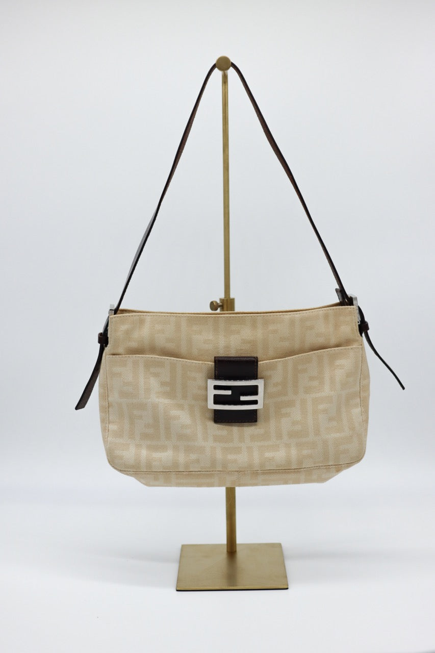 Fendi Zucca Cream Baguette Shoulder Bag