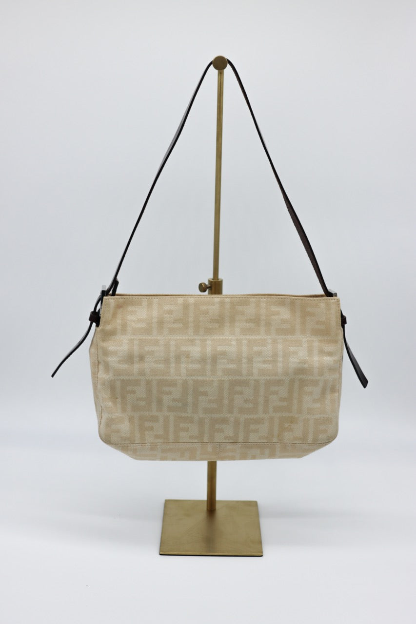 Fendi Zucca Cream Baguette Shoulder Bag
