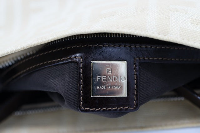 Fendi Zucca Cream Baguette Shoulder Bag