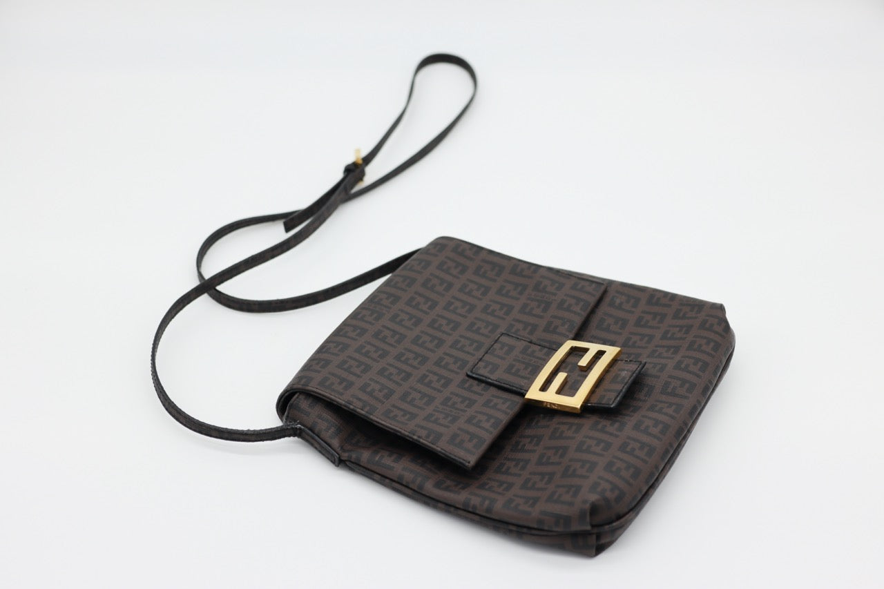 Fendi Zucchino Coated Canvas Crossbody Flap Bag