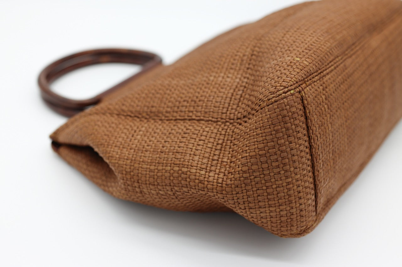 Chanel Brown Raffia Straw Bag with Wooden Handle