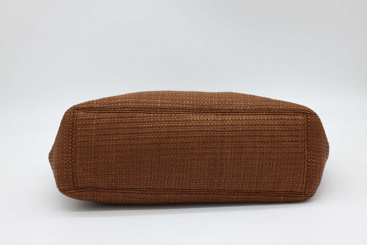 Chanel Brown Raffia Straw Bag with Wooden Handle