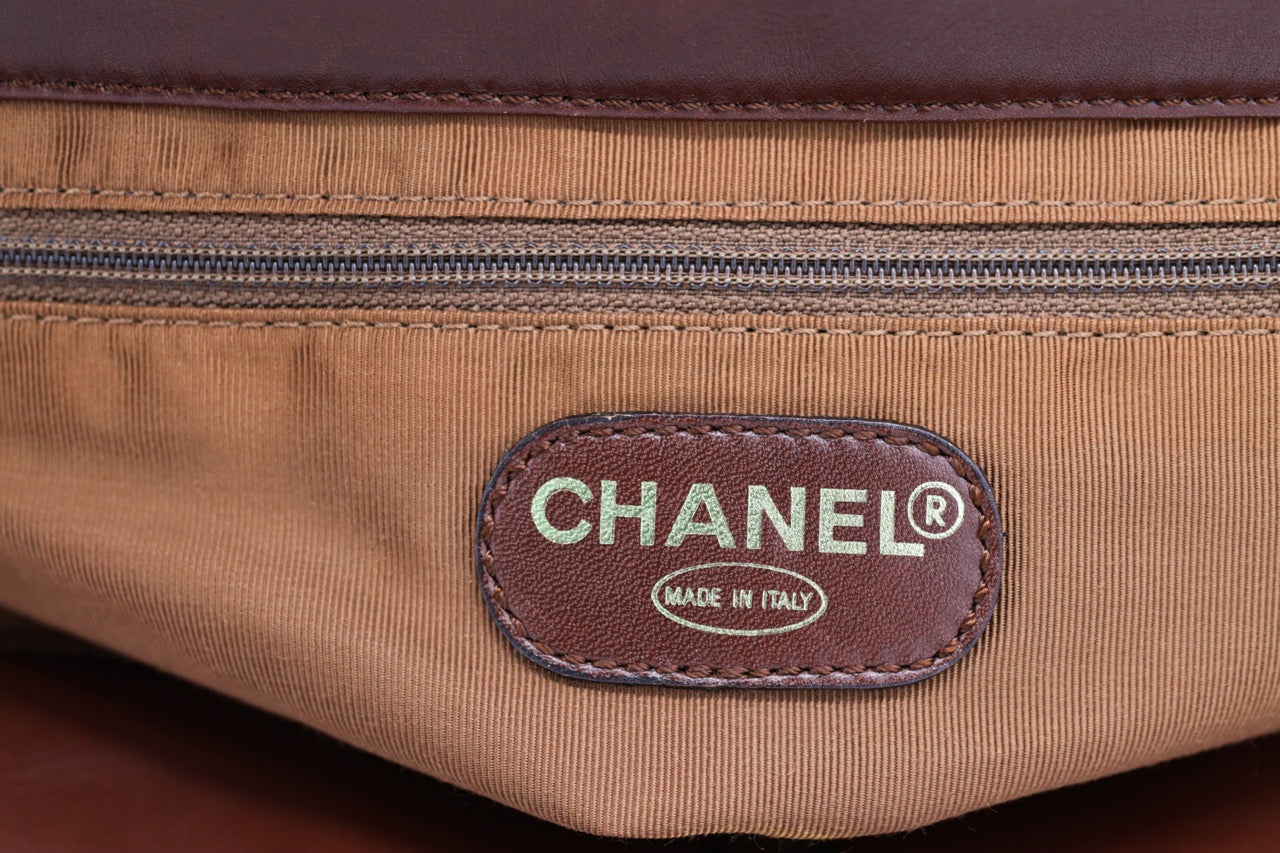 Chanel Brown Raffia Straw Bag with Wooden Handle