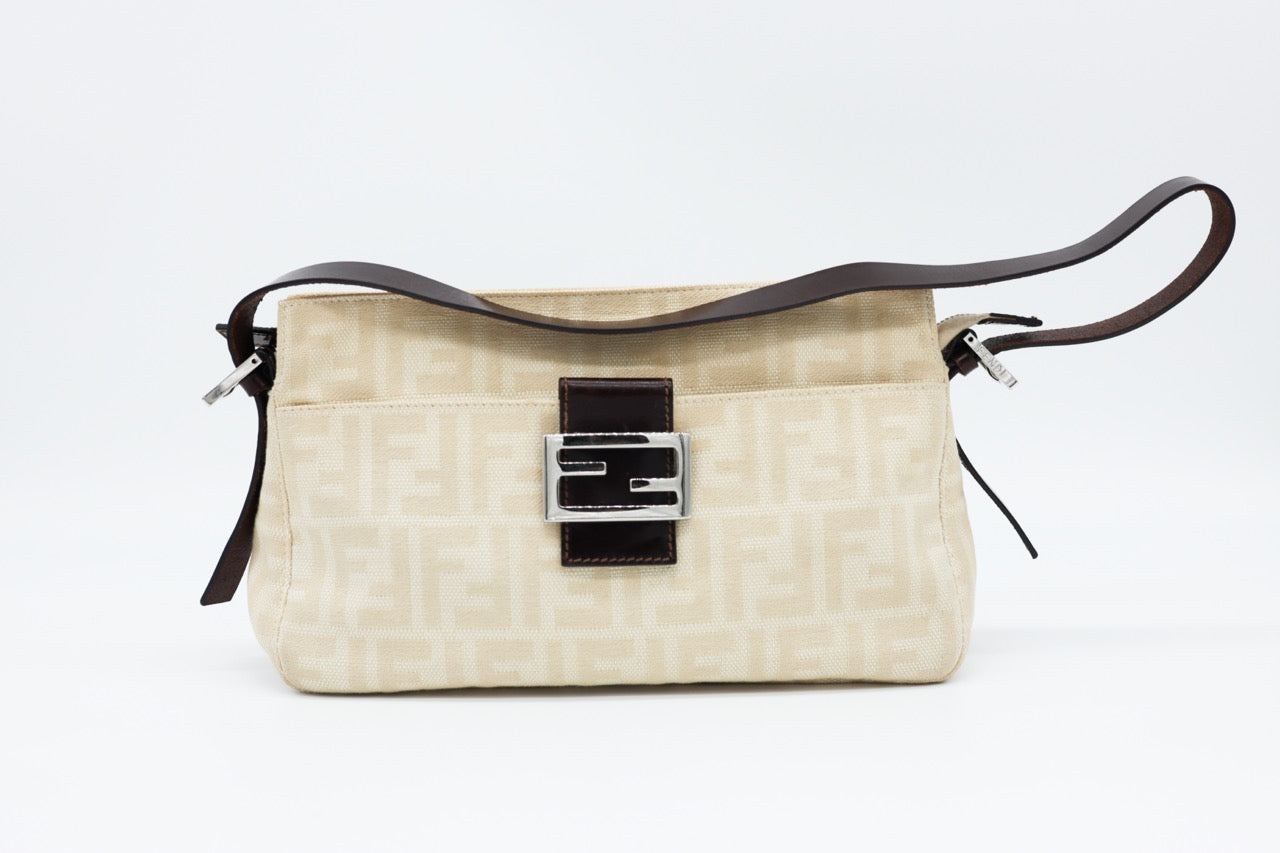 Fendi Zucca Cream Baguette Shoulder Bag