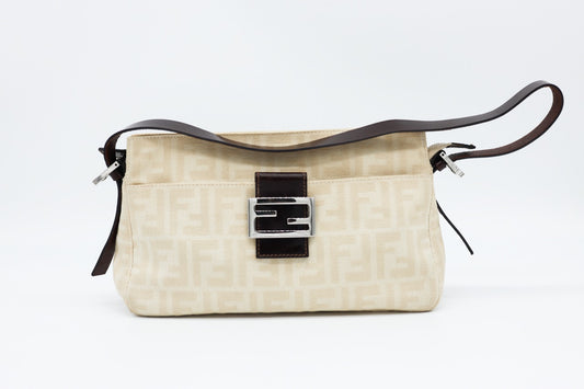 Fendi Zucca Cream Baguette Shoulder Bag