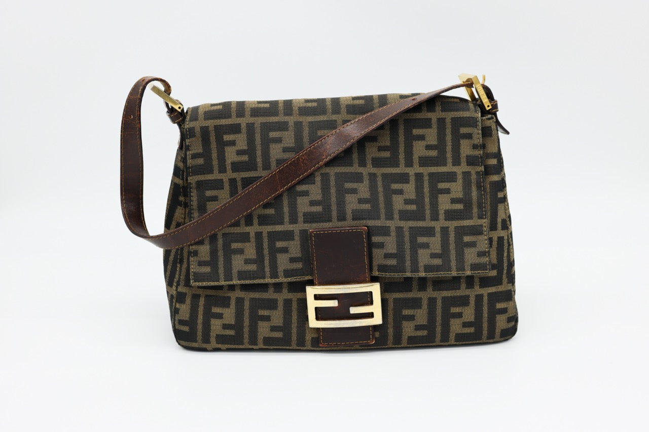 Fendi Mama Forever Zucca Baguette with Gold Hardware