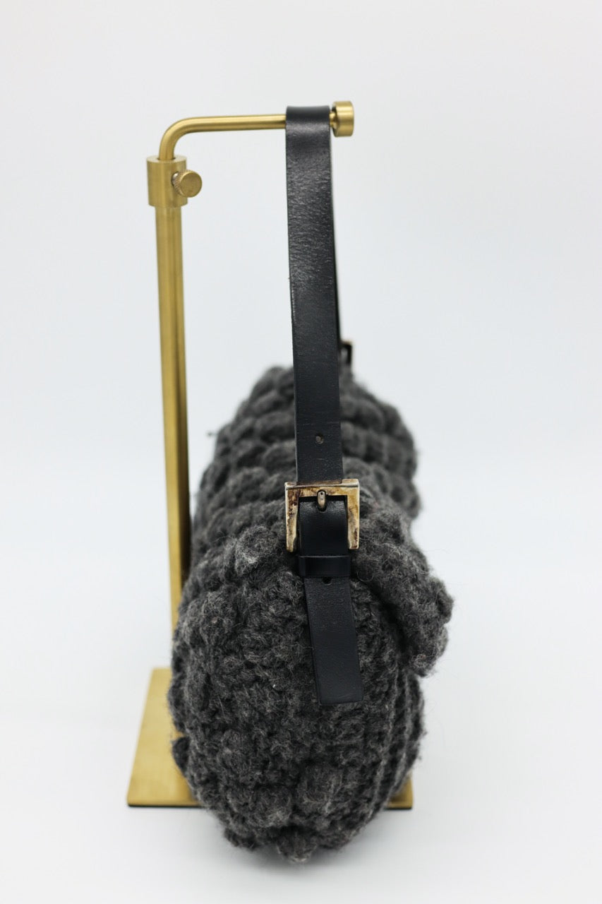 Fendi Gray Knit Crochet Knit Wool Classic Baguette Bag