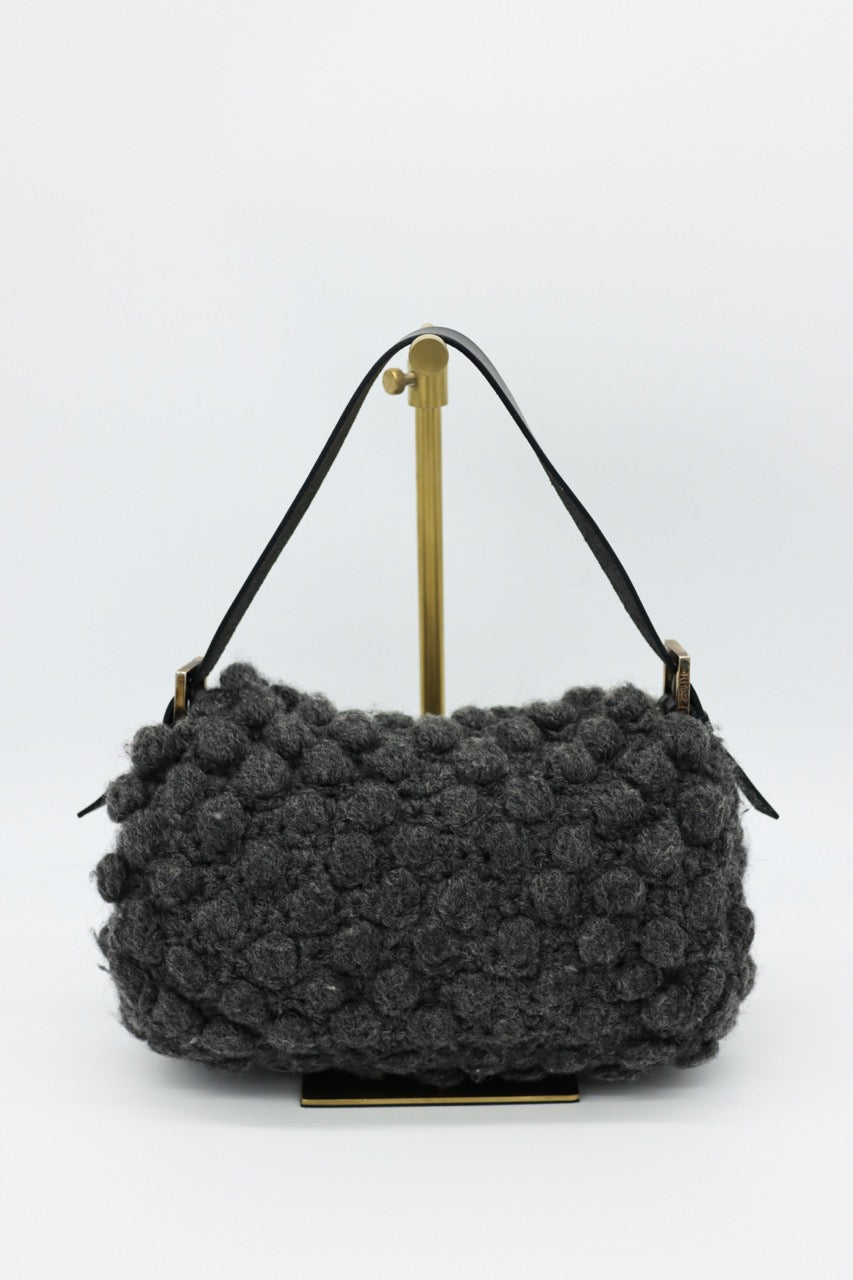Fendi Gray Knit Crochet Knit Wool Classic Baguette Bag