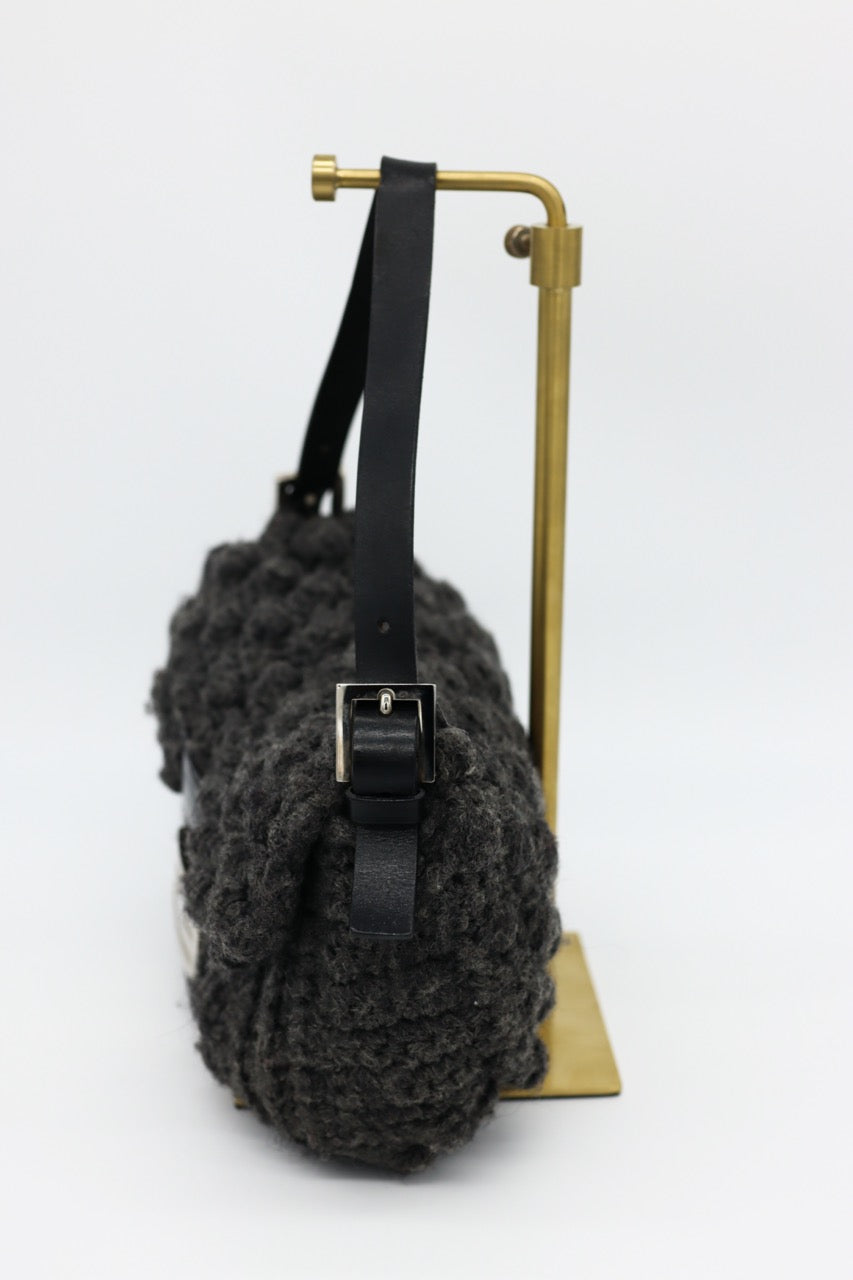 Fendi Gray Knit Crochet Knit Wool Classic Baguette Bag