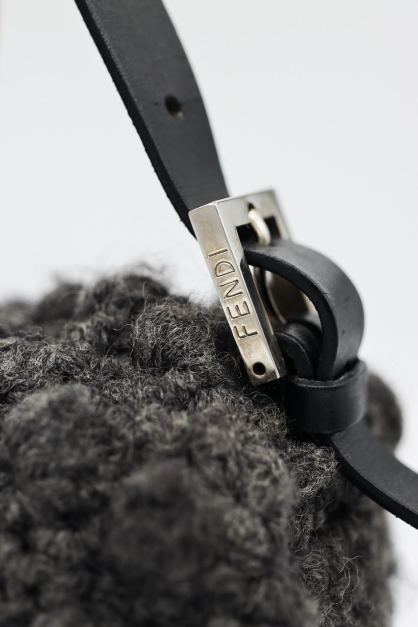 Fendi Gray Knit Crochet Knit Wool Classic Baguette Bag
