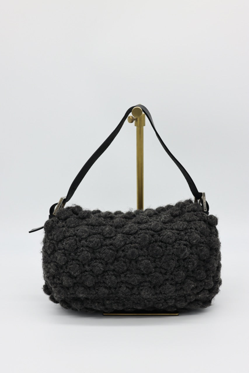 Fendi Gray Knit Crochet Knit Wool Classic Baguette Bag