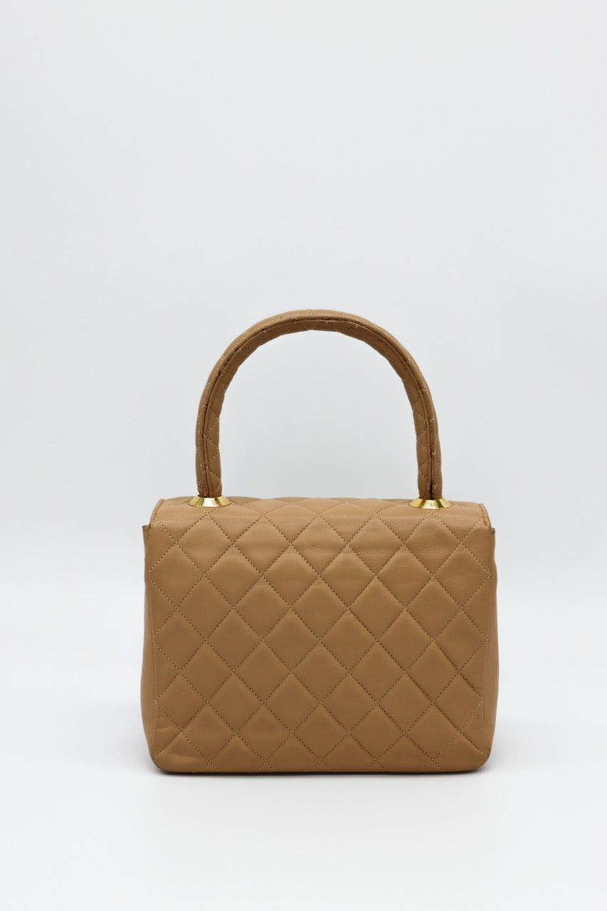 Chanel Square Beige Matalesse Top Handle Lambskin Quilted Bag
