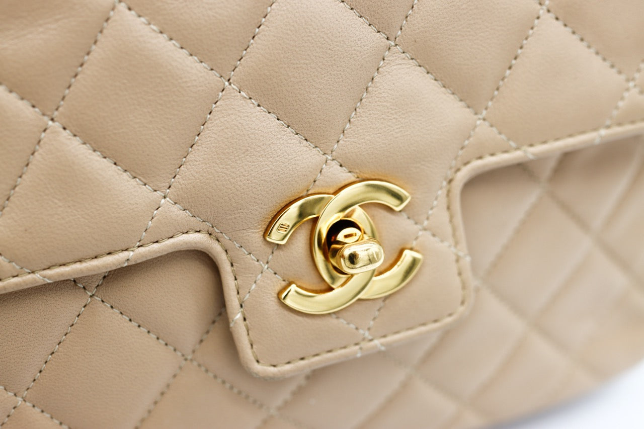 Chanel Square Beige Matalesse Top Handle Lambskin Quilted Bag