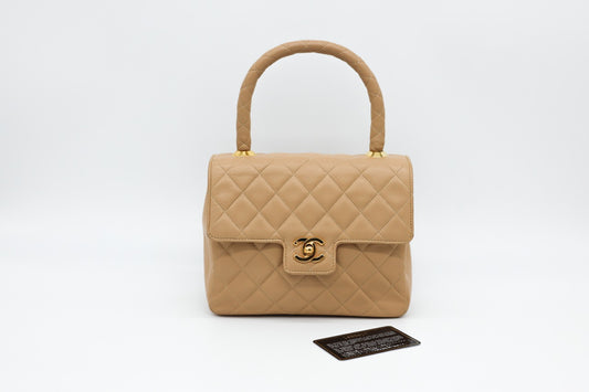Chanel Square Beige Matalesse Top Handle Lambskin Quilted Bag