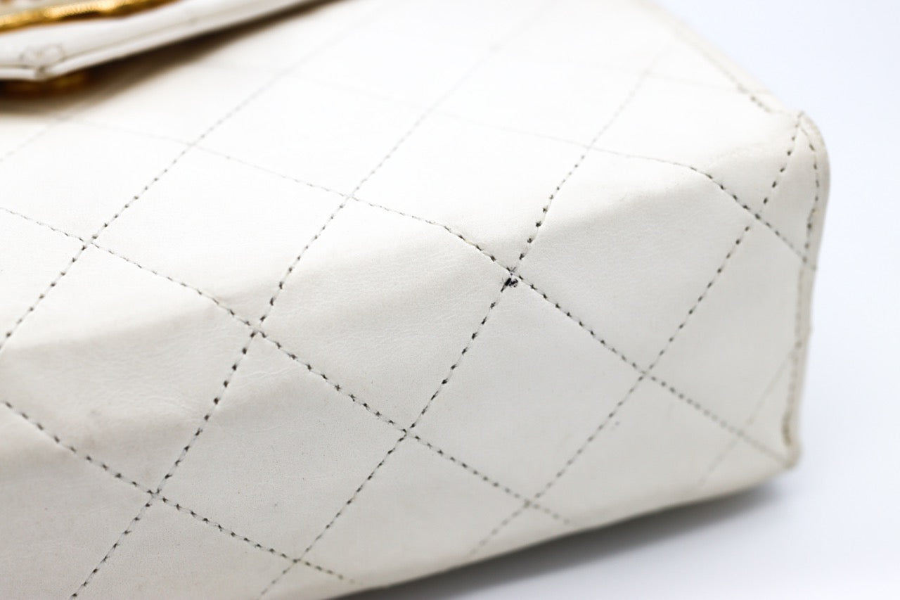 Chanel Lambskin Quilted White Envelope Bag with Large CC