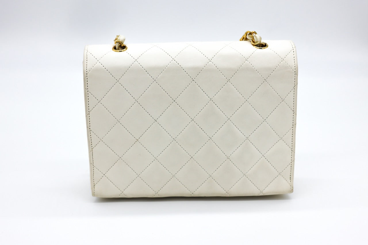 Chanel Lambskin Quilted White Envelope Bag with Large CC