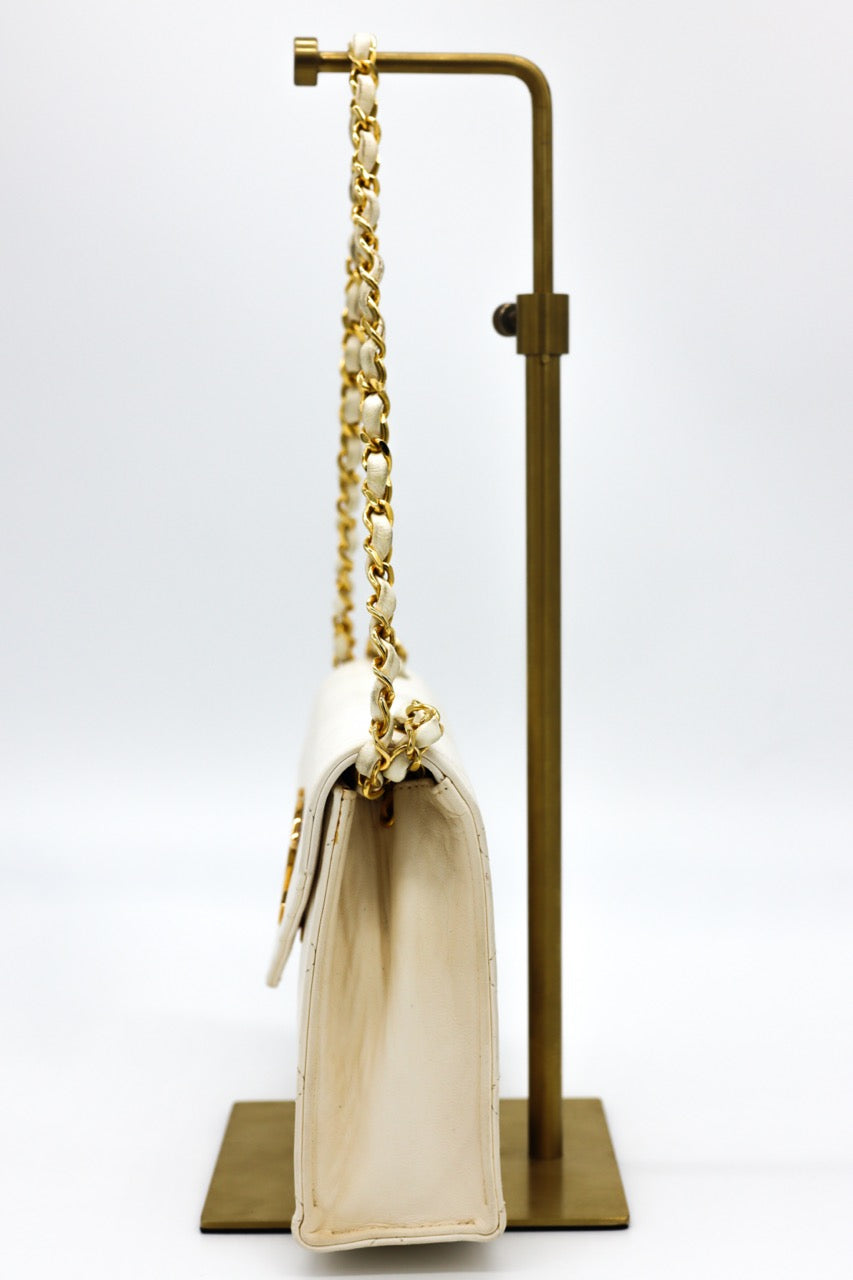 Chanel Lambskin Quilted White Envelope Bag with Large CC