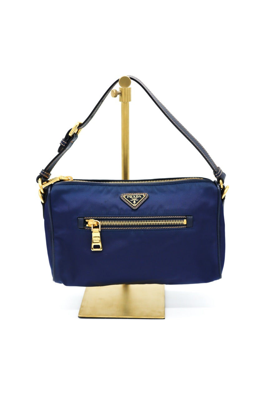 Prada Dark Blue Tessuto Baguette with Saffiano Leather