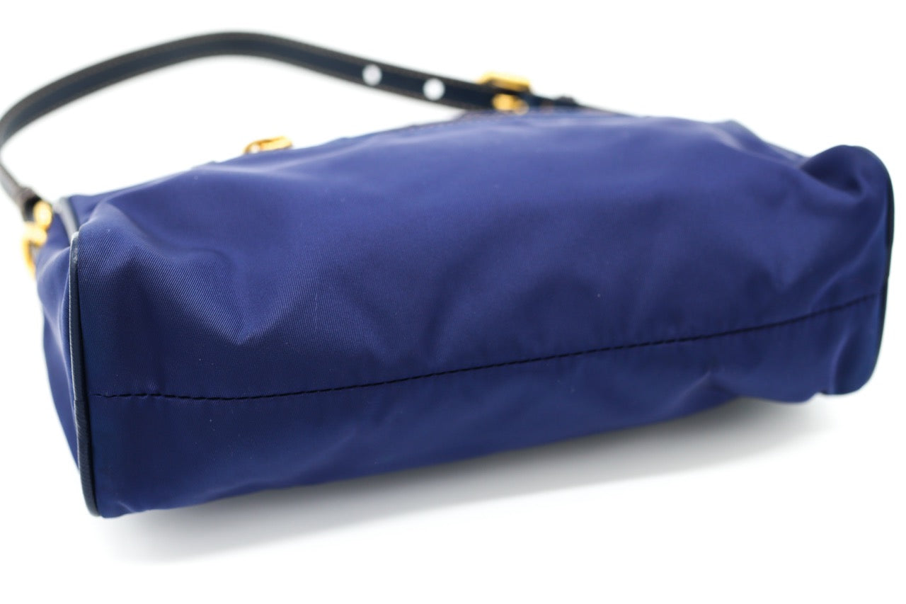 Prada Dark Blue Tessuto Baguette with Saffiano Leather