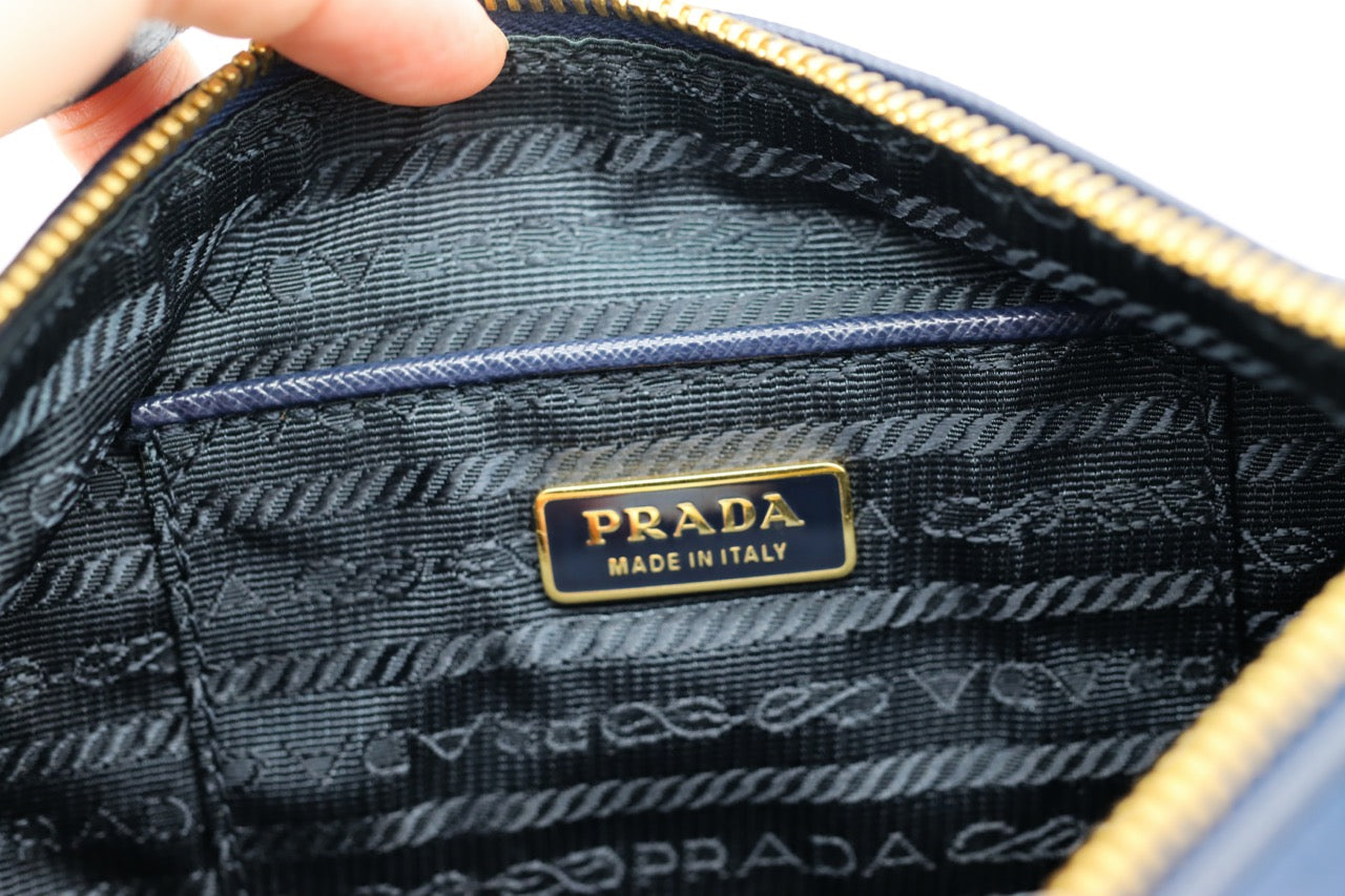 Prada Dark Blue Tessuto Baguette with Saffiano Leather